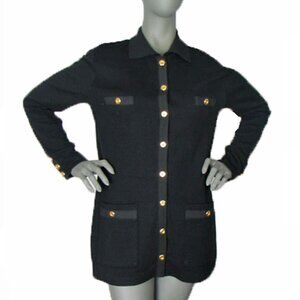 Liz Claiborne Medium Classic Black Knit Cardigan with Gold  Buttons and Pockets